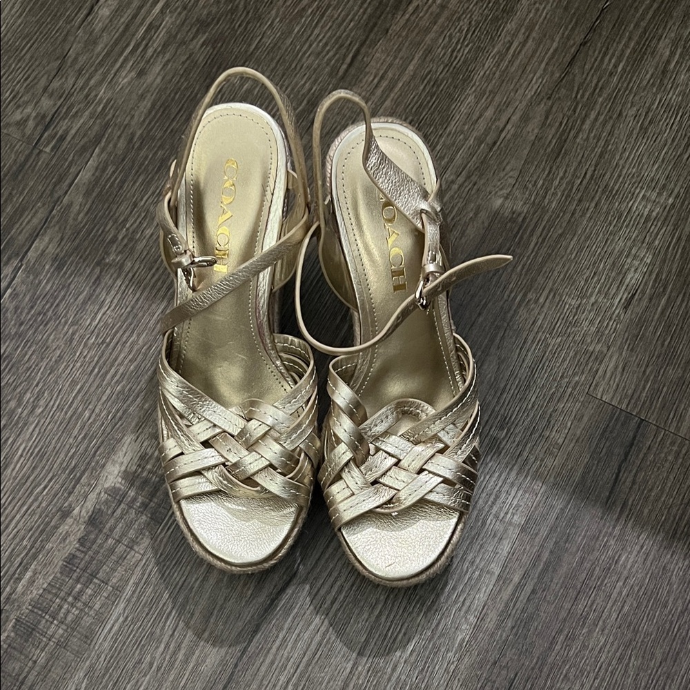 Coach Women's Metallic Gold Woven Heels
